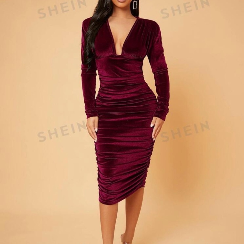 XS Burgundy Velvet Bodycon Dress